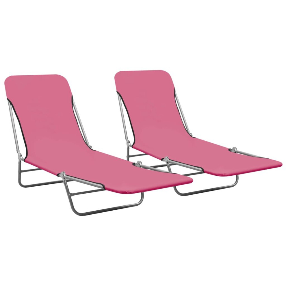 vidaXL 2x Folding Sun Loungers Steel and Fabric Pink Camping Beach Recliner