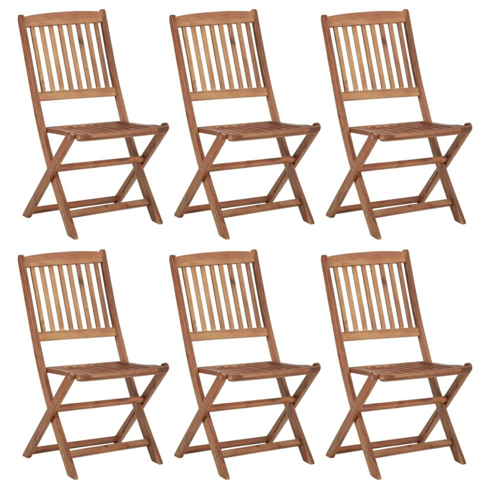 Vidaxl 6X Solid Acacia Wood Folding Garden Chairs Wooden Outdoor Dining Seat Brown