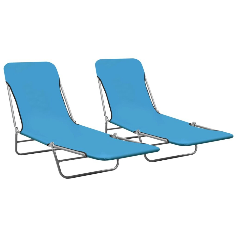 vidaXL 2x Folding Sun Loungers Steel and Fabric Blue Camping Beach Recliner