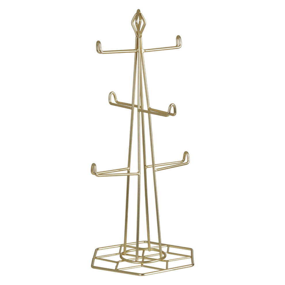 Premier Housewares Vertex Contour 6 Cup Mug Tree, Gold