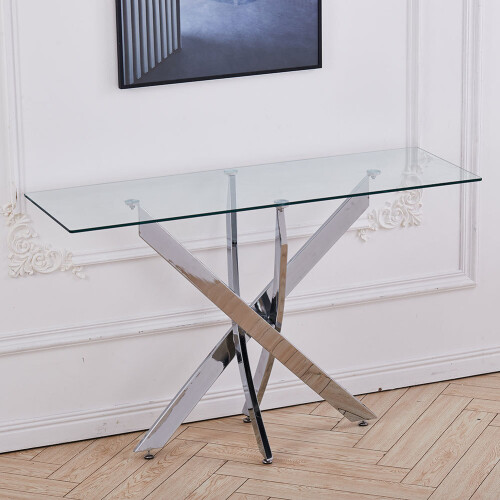 Living And Home 120x40CM Rectangle Tempered Glass Top Side Table with Chrome Legs 2