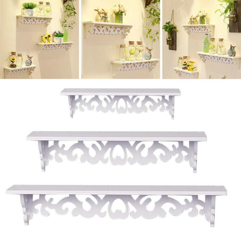 Set Of 3 Carving Floating Shelves Wall Mounted Storage Display Rack 723803419113