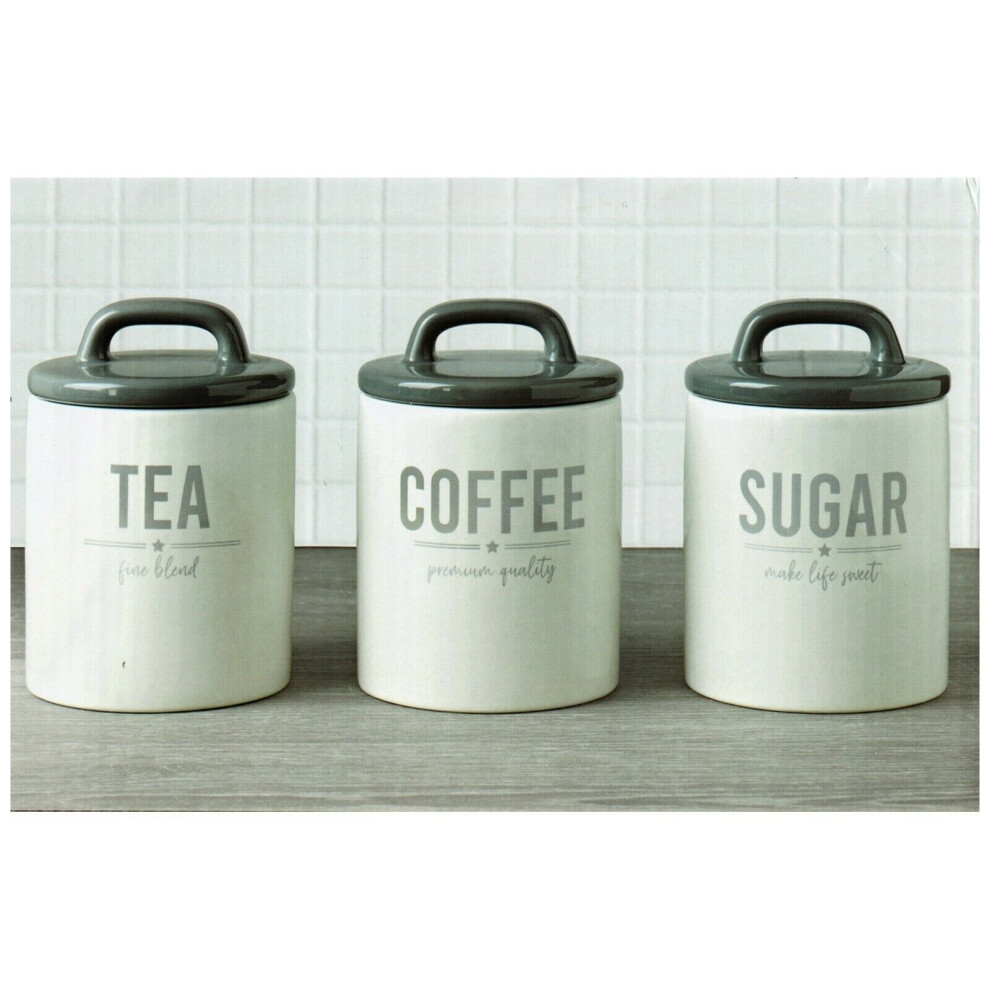Retro Canisters Set Of 3 Ceramic Tea Coffee Sugar Storage Jars Canister Glossy