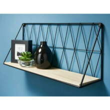 Vintage Wall Unit Wood Industrial Style Metal Shelf Rack Storage Display Black