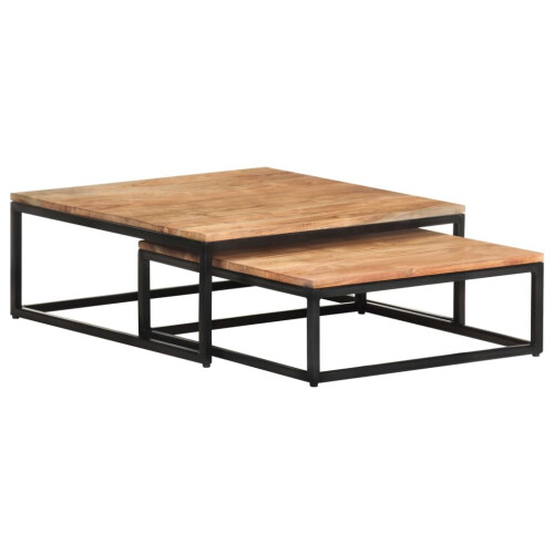 VidaXL vidaXL 2x Solid Acacia Wood Nesting Coffee Tables Wooden Accent End Tea Table 1