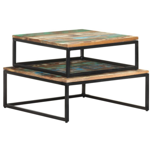 VidaXL vidaXL 2x Nesting Coffee Tables Solid Reclaimed Wood Wooden Accent Tea Table 1