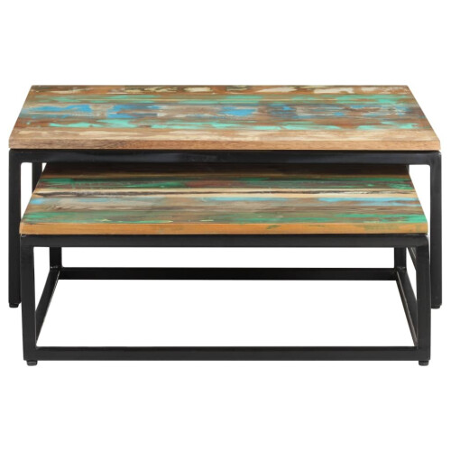 VidaXL vidaXL 2x Nesting Coffee Tables Solid Reclaimed Wood Wooden Accent Tea Table 2