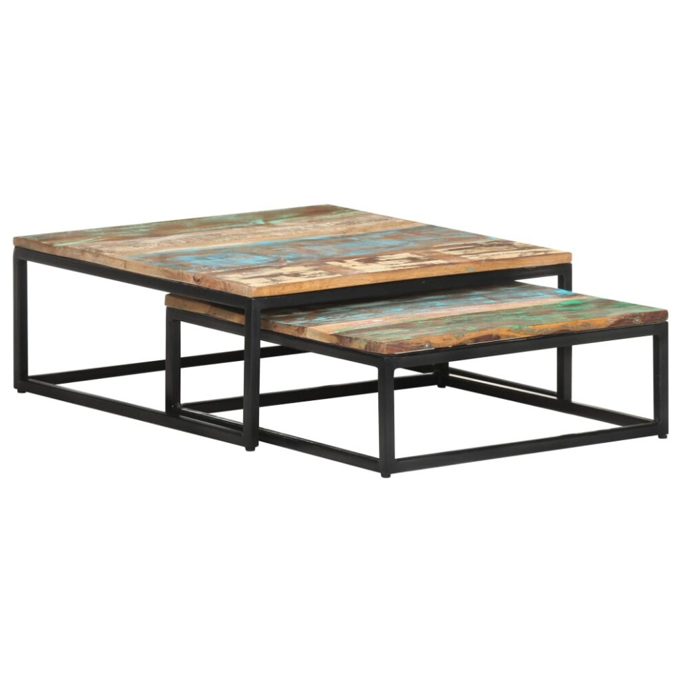 vidaXL 2x Nesting Coffee Tables Solid Reclaimed Wood Wooden Accent Tea Table