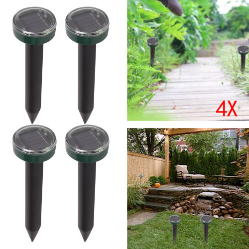 4x Solar Ultrasonic Rodent Repellers, 400 Hz Pulses Every 20s, Weatherproof ABS, Eco-Friendly Garden Pest Scarers