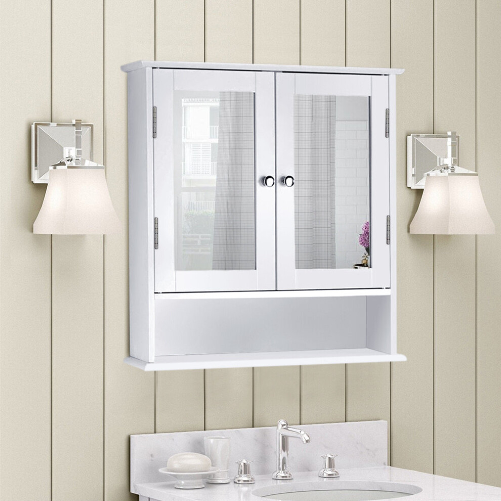 (Double Door) Wall Mounted Mirror Cabinet Storage Shelf Bathroom Organizer