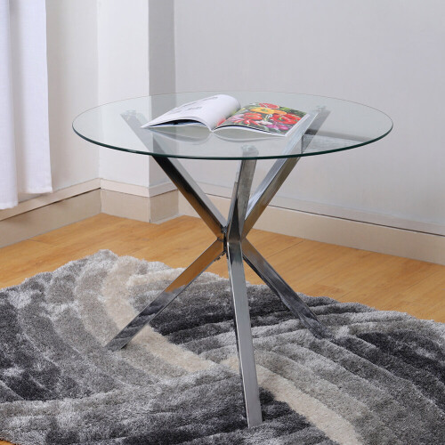 Living And Home Contemporary Chrome Base Round Tempered Glass Coffee Table Dining Table Dia 90cm