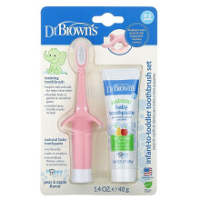 Dr. Brown's, Infant to Toddler Zahnbürsten-Set, 0-3 Jahre, Birne & Apfel, Pink, 1.4 oz (40 g)