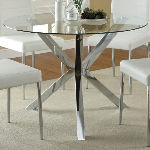 Living And Home Contemporary Chrome Base Round Tempered Glass Coffee Table Dining Table Dia 90cm 2