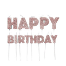 ROSE GOLD GLITTER HAPPY BIRTHDAY PICK CANDLES