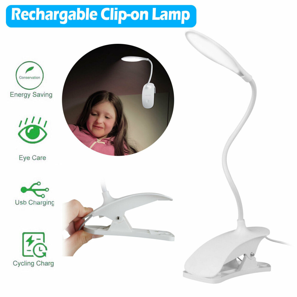 USB Rechargeable 14 LED Light Adjustable Clip-On Desk Table Reading Book Lamp