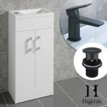 White Lomond 400mm Vanity Unit + Black Basin Tap / Waste Set