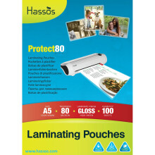 100 x Hassos A5 Laminating Pouches 80 Micron ( 2 x 40 ) Gloss Laminate Sleeves