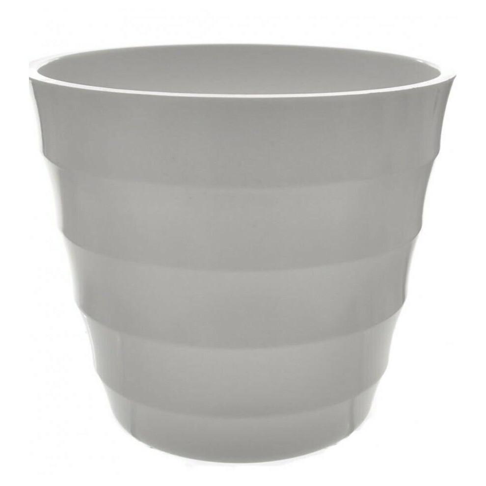 Large 29cm Diameter Gloss White Ribbed Plant Pot Heavy Duty Plastic Planter