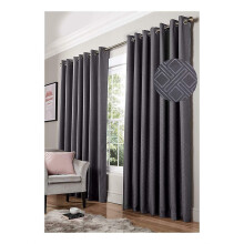 Blackout Eyelet Curtains Ring Top Pair Thermal Efficient Ready Made 46x72" Charcoal