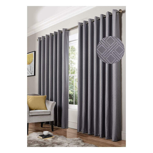 Blackout Eyelet Curtains Ring Top Pair Thermal Efficient Ready Made 66x72" Silver