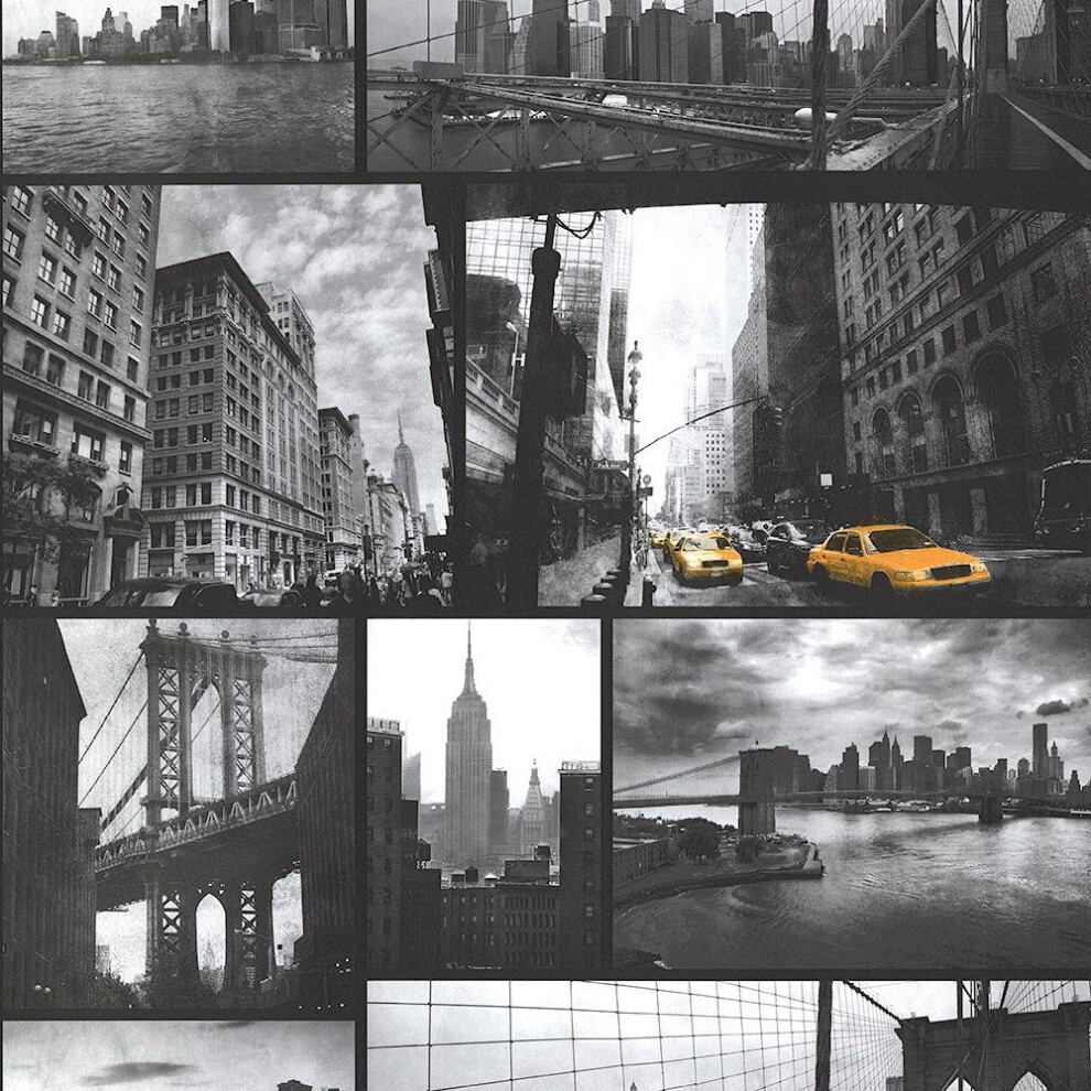 New York City Wallpaper Black White Yellow Taxi Photograph Twin Bridge Liberty - Image 2