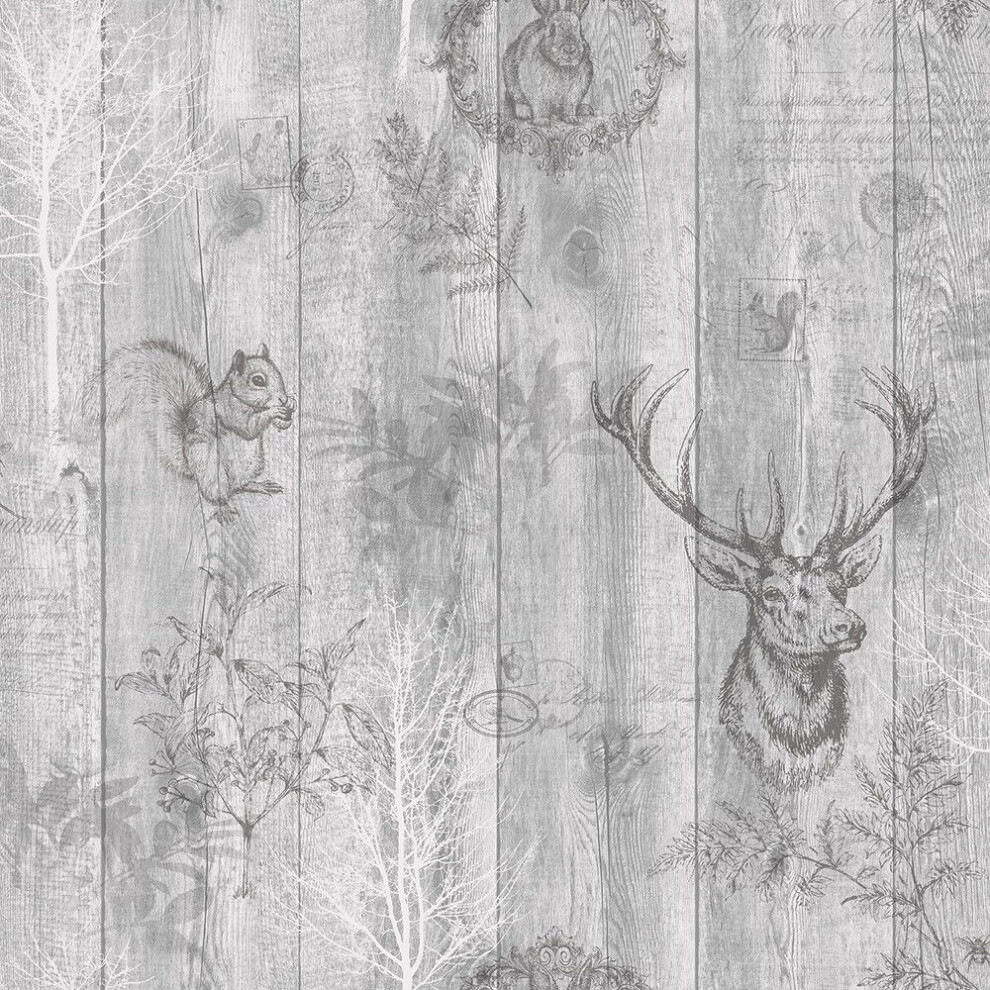 Holden Decor Glasshouse Stage Wood Panel Grey Wallpaper 90090 5022976900905