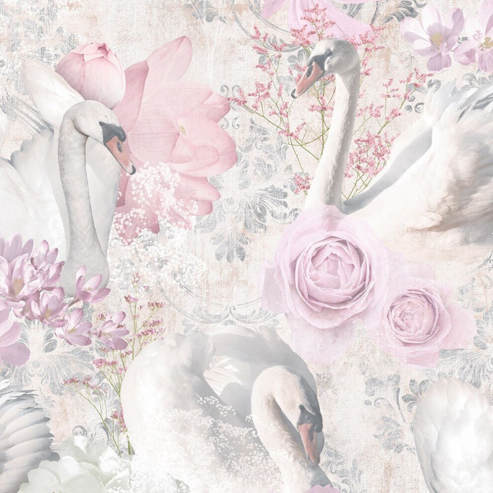 Holden Decor Fantasia Glitter Swans Wallpaper 90700 Pink