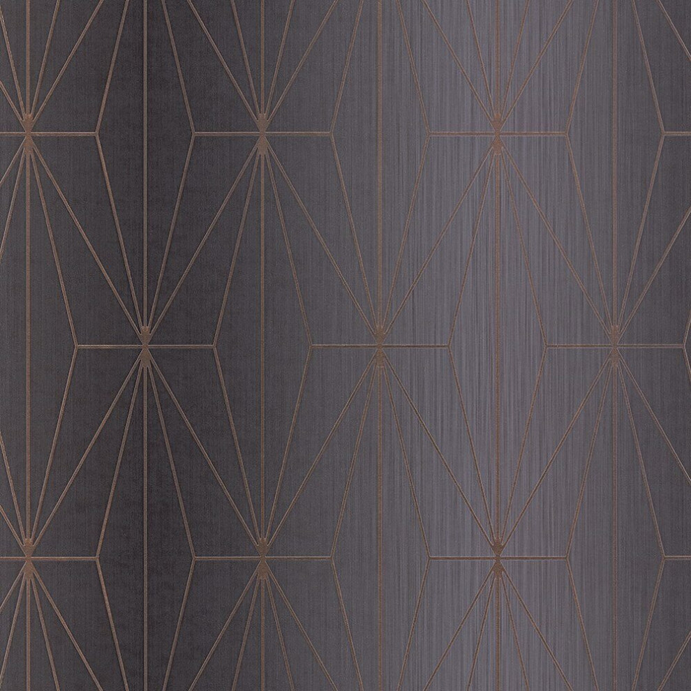 Muriva Kayla Charcoal & Rose Gold Geometric Wallpaper 10m - Grey - Metallic Star & Diamond Pattern - Image 6