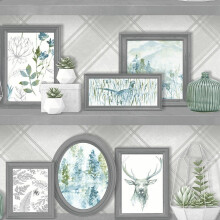 Holden Decor Whitcliffe Stag Frames Grey Teal Wallpaper 90730