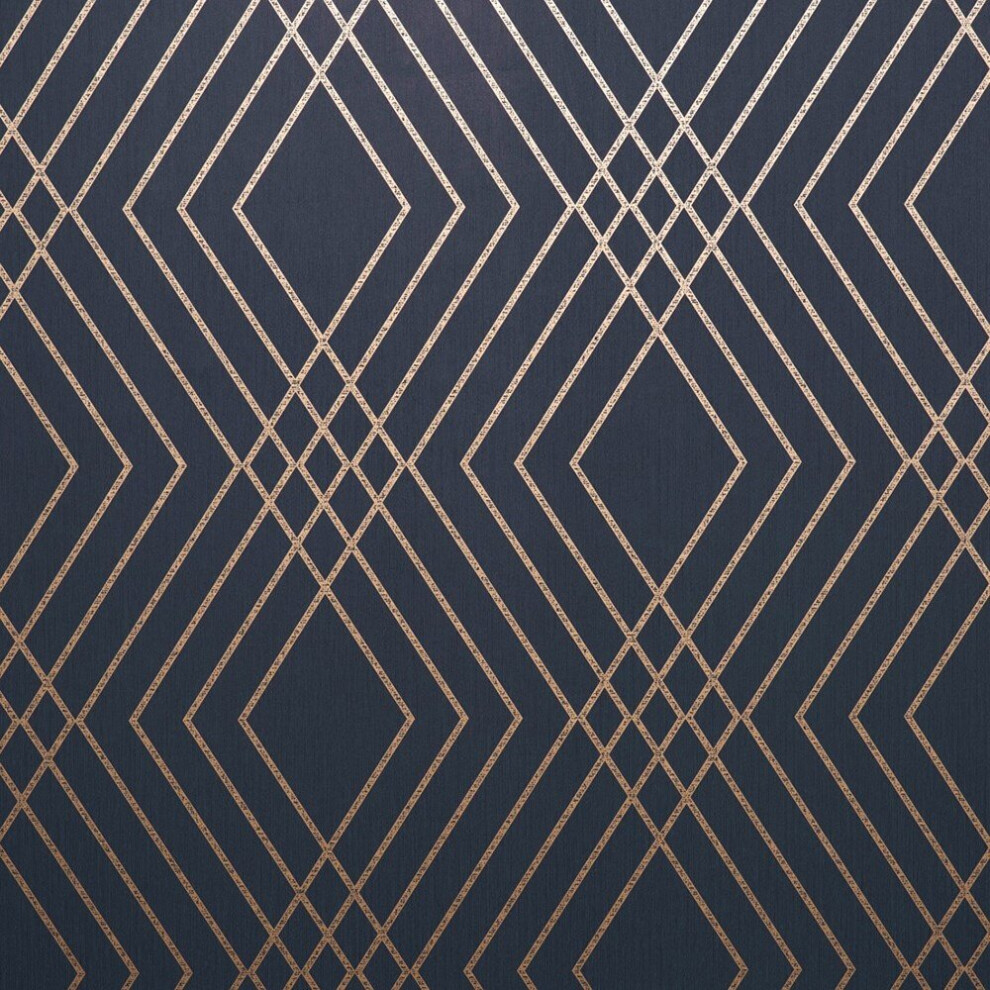 Fine Decor Shard Trellis Navy Gold Wallpaper Fd42605