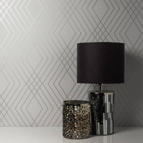 Fine Decor Fine Decor Shard Trellis Stone Silver Wallpaper FD42603 1