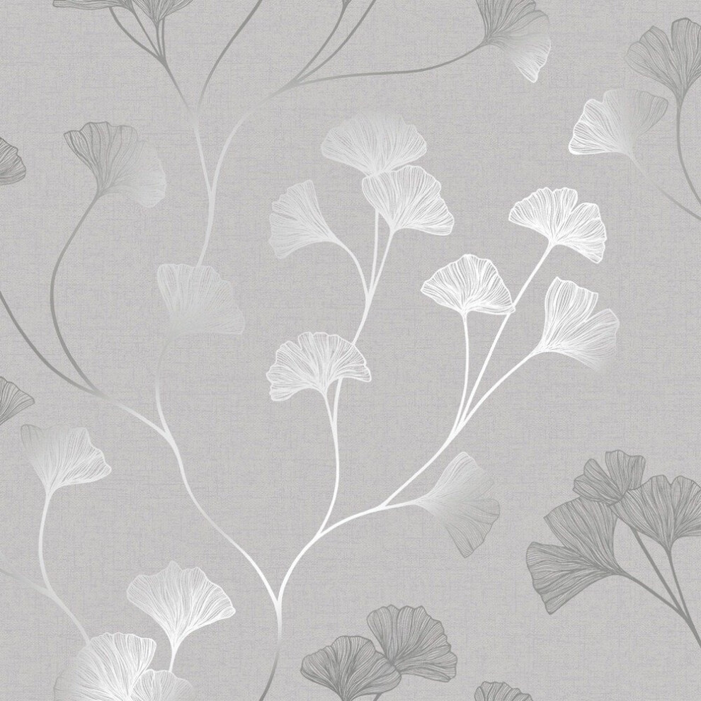 Holden Decor Glistening Ginkgo Grey Silver Wallpaper 12700 5022976127005