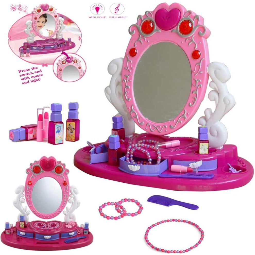 Girls Princess Glamour Mirror Dressing Vanity Table Beauty Play Set