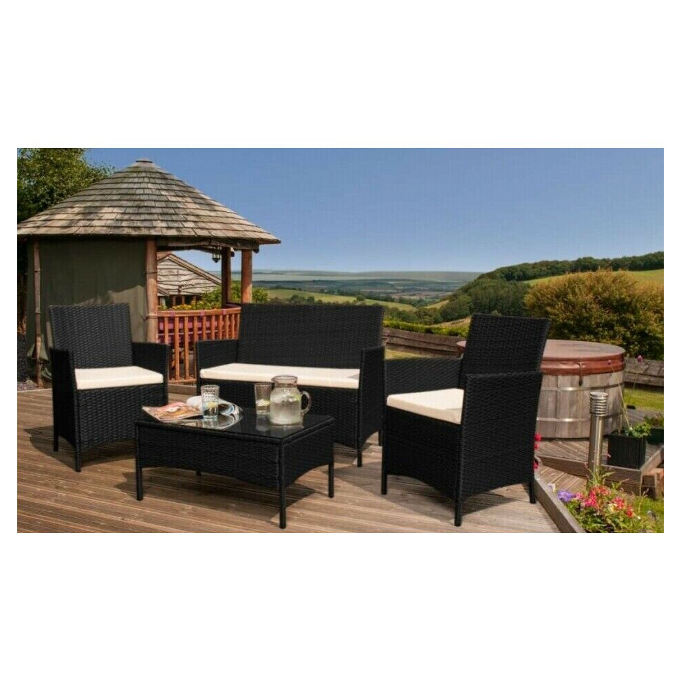 (Black, Without Cover) 4pc Comfy Living Rattan Garden Furniture Set