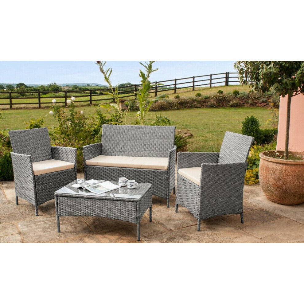 (Grey, With Cover) 4pc Comfy Living Rattan Garden Furniture Set