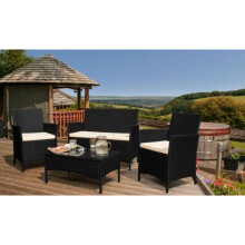 (Black, With Cover) 4pc Comfy Living Rattan Garden Furniture Set