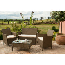 (Brown, With Cover) 4pc Comfy Living Rattan Garden Furniture Set