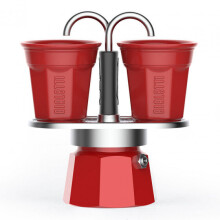 Set cafetière italienne + 2 tasses - BIALETTI - Mini-express - Inox / Rouge