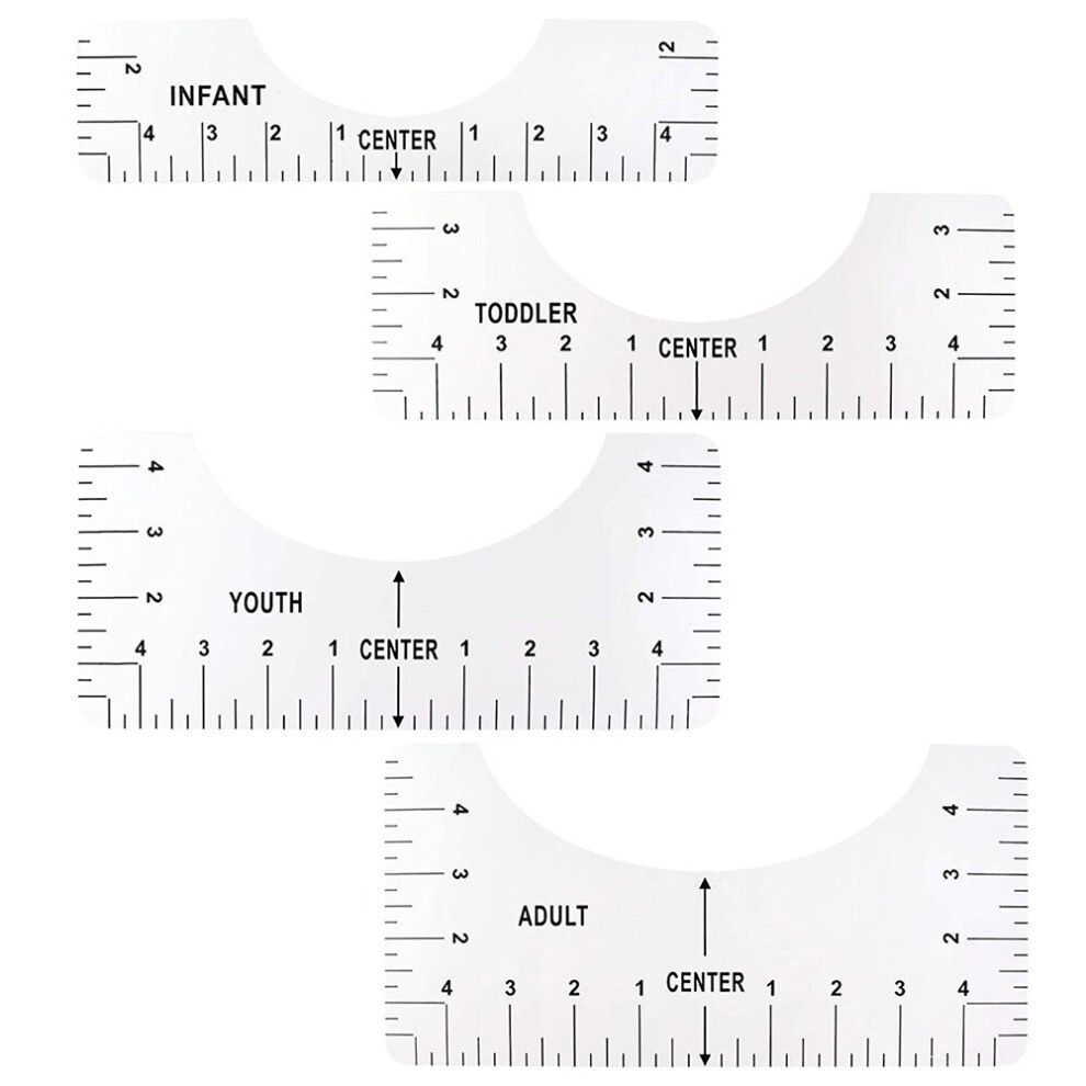 (transparent) 4 Pieces T-Shirt Alignment Ruler, Craft Ruler with Guide Tool for Making Fashion Center Design, Adult Youth Toddler Infant