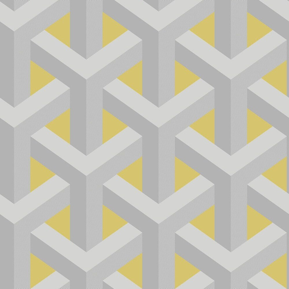 Holden Decor Glistening Trident Geo Grey Yellow Wallpaper 12811 5022976128118