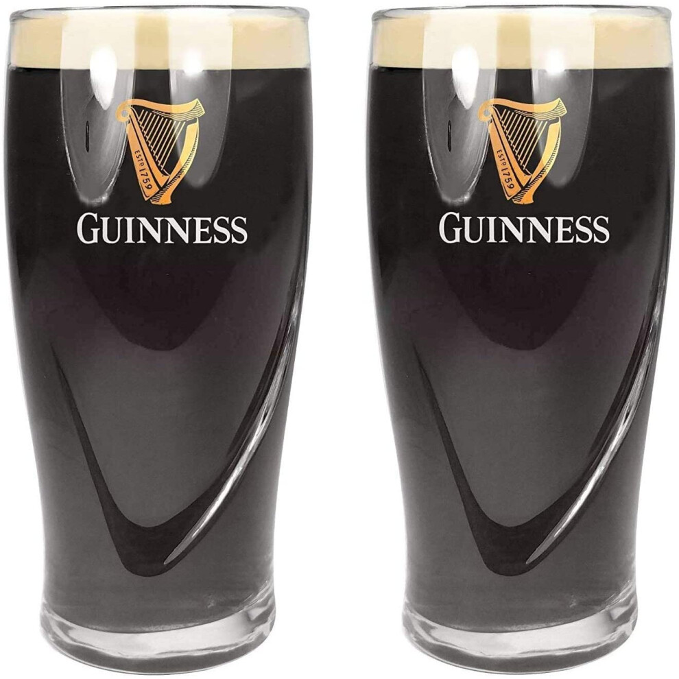 (Set of 2) Guinness Pint Glasses 20oz / 568ml CE Marked | Embossed Harp Design