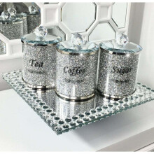 CRUSHED DIAMOND SILVER CRYSTAL TEA COFFEE SUGAR SET, EXTRA SPARKLY