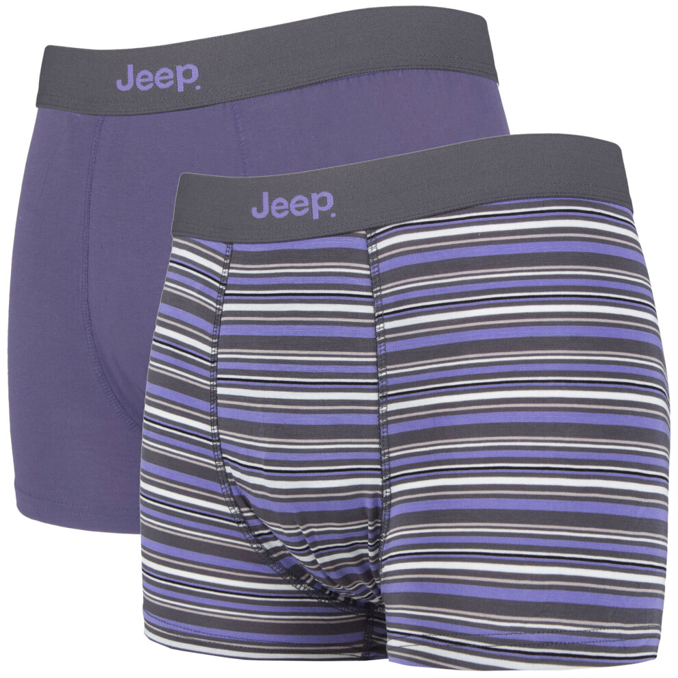 (M, Char / Purple) JEEP 2 Pairs Mens Soft Natural Bamboo Fibres Comfy Fitted Trunks
