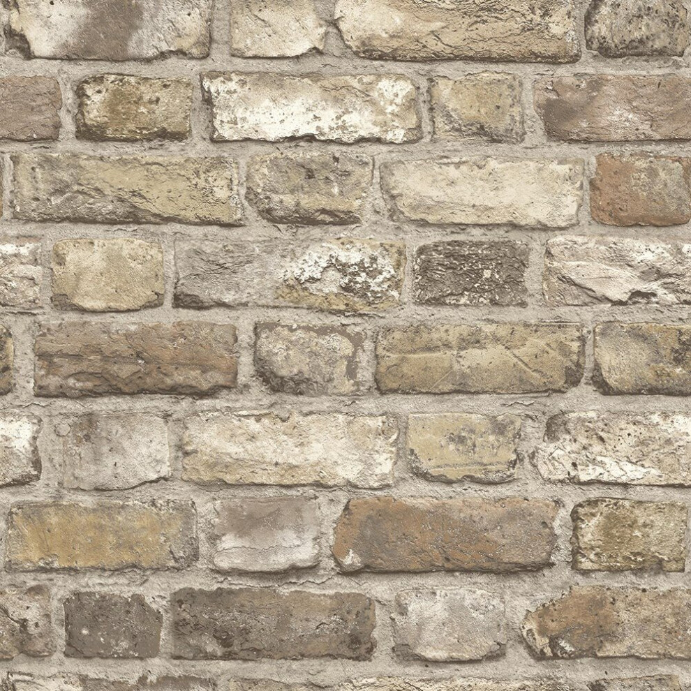 Grandeco Vintage Brick Wall Textured Neutral Wallpaper - Cream Vinyl Loft Design - Realistic - Modern Contemporary - Image 3