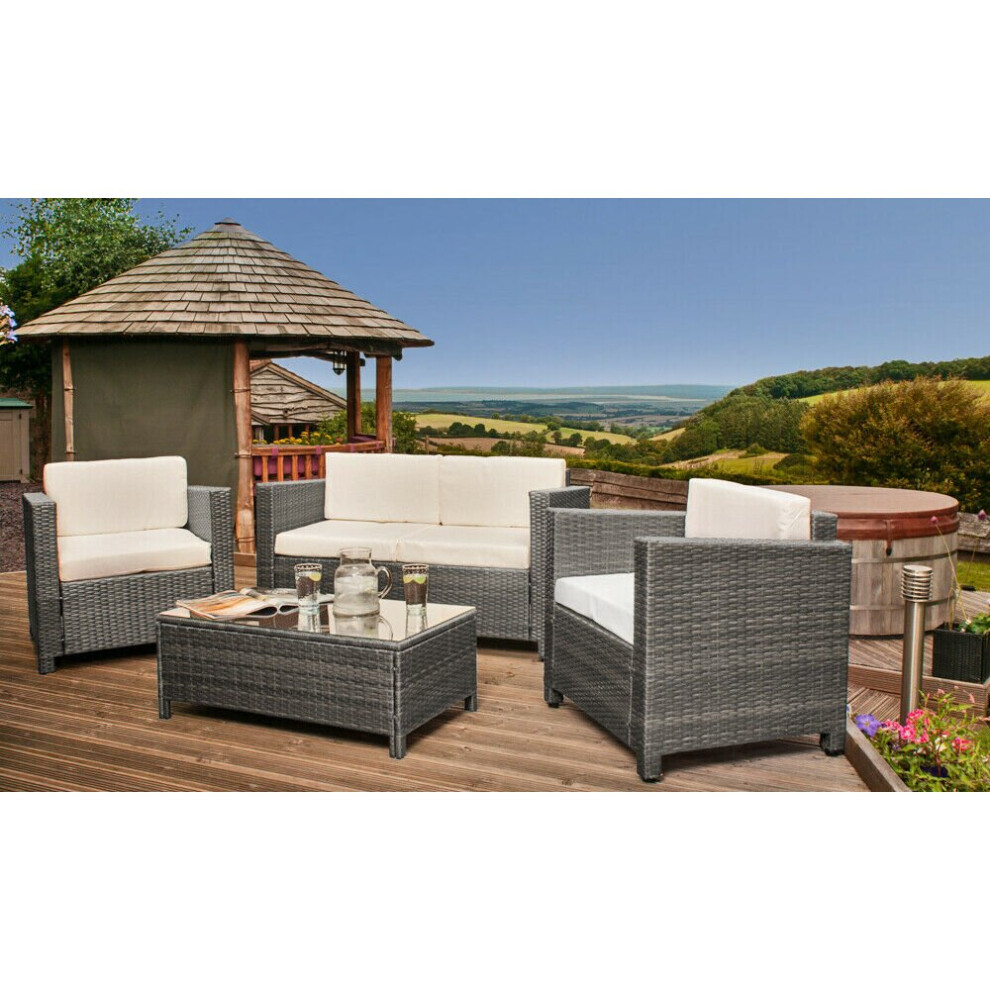 (Grey, With Cover) Rattan 4 seat Wicker Weave Garden Furniture
