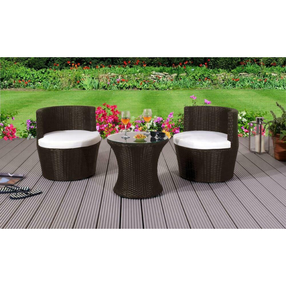 (Chocolate, Without Cover) 3 Piece Rattan Bistro Stackable Patio Garden Furniture Set