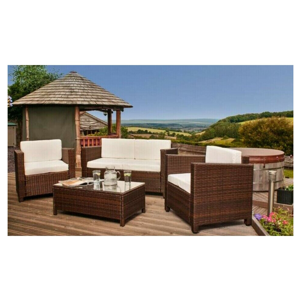 (Brown, Without Cover) Rattan 4 seat Wicker Weave Garden Furniture