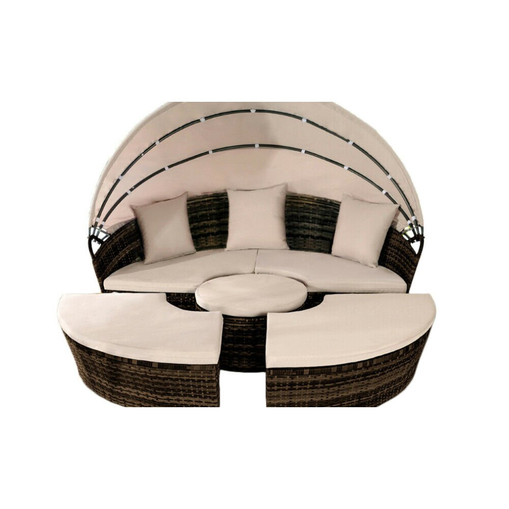 (160cm, With Cover) Brown Luxury Canopy Sun Island Lounger