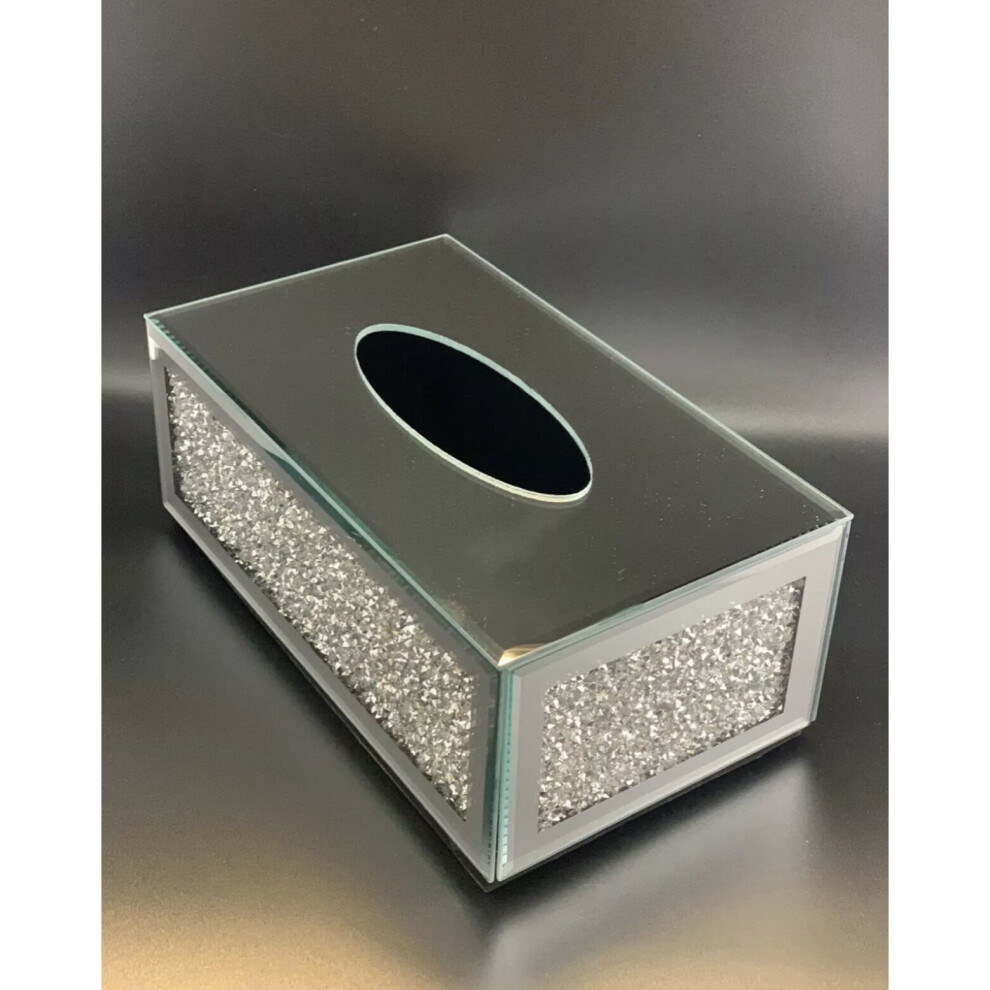 ITALIAN MIRROR TISSUE BOX HOLDER COVER CRYSTAL CRUSHED DIAMOND