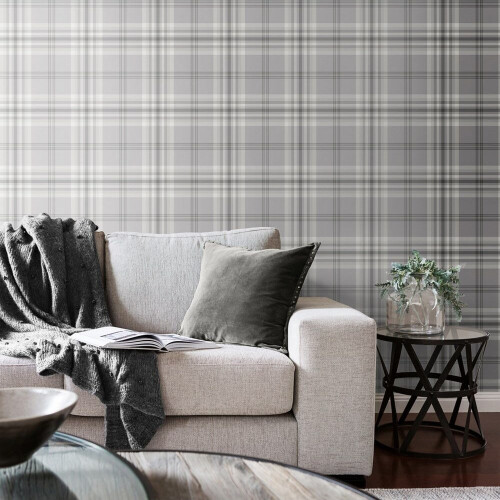 Catherine Lansfield Catherine Lansfield Kelso Grey Checked Wallpaper Contemporary Chequered Design 2